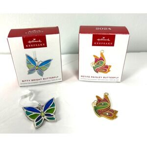SET Hallmark Keepsake Christmas Ornaments Bitty Bright Petite Paisley Butterfly